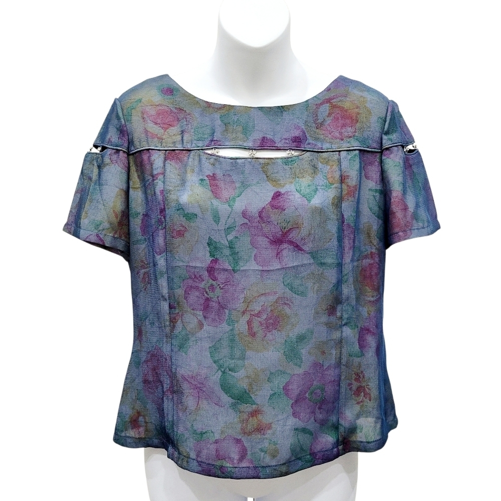 2/$20 Y2K Blue & Purple Floral Pattern Top Blouse Size: M